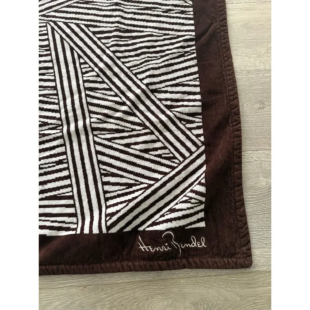 Henri Bendel Distressed Stripe Beack Blanket Towel RARE Brown White